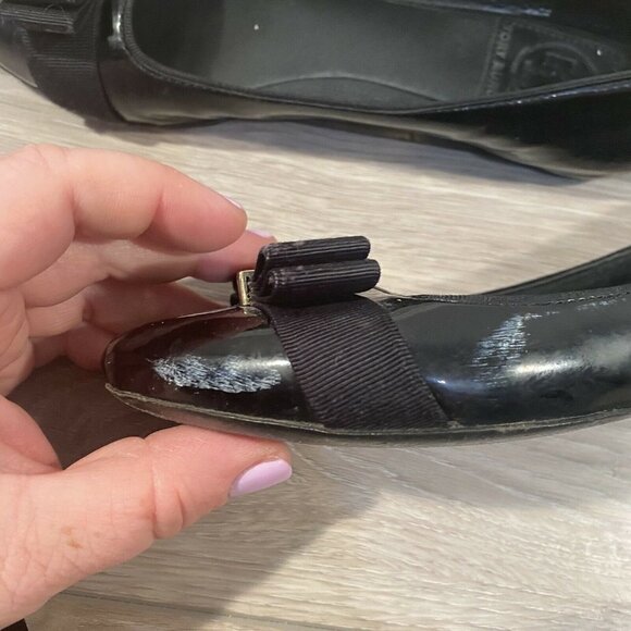 Tory Burch Flats Size 5 Black Patent Leather Slip On Ballet Bow Women - Picture 8 of 8